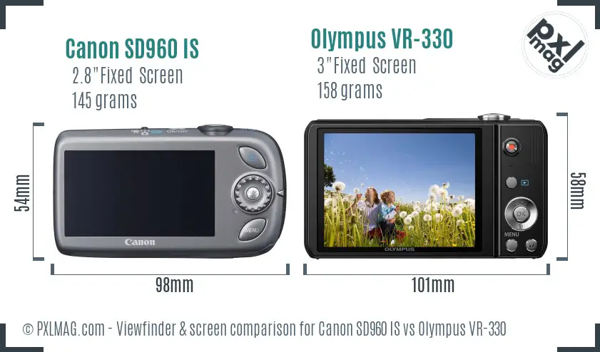 Canon SD960 IS vs Olympus VR-330 Screen and Viewfinder comparison Canon SD960 IS vs Olympus VR-330 Screen and Viewfinder comparison