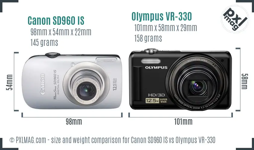 Canon SD960 IS vs Olympus VR-330 size comparison Canon SD960 IS vs Olympus VR-330 size comparison