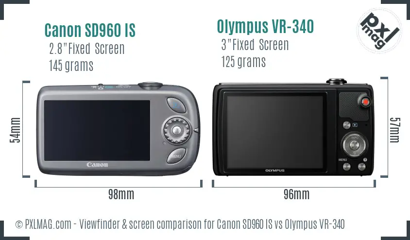 Canon SD960 IS vs Olympus VR-340 Screen and Viewfinder comparison