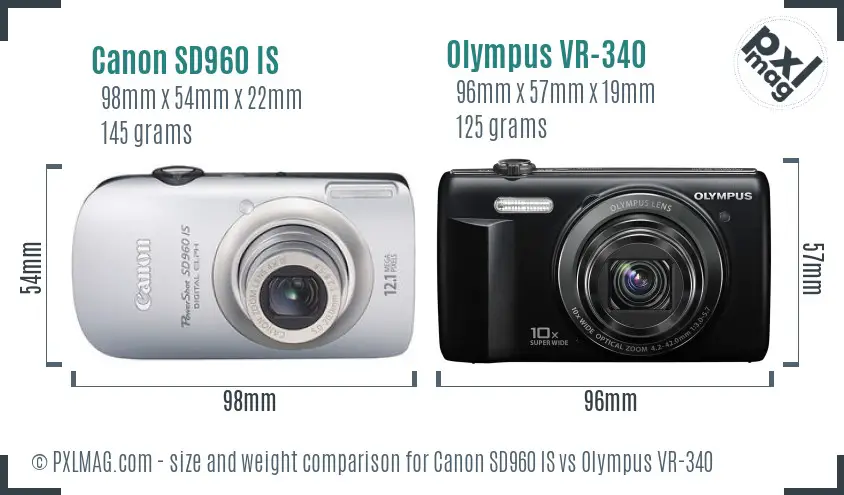 Canon SD960 IS vs Olympus VR-340 size comparison