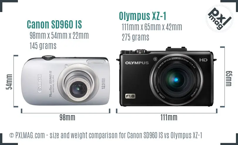 Canon SD960 IS vs Olympus XZ-1 size comparison Canon SD960 IS vs Olympus XZ-1 size comparison