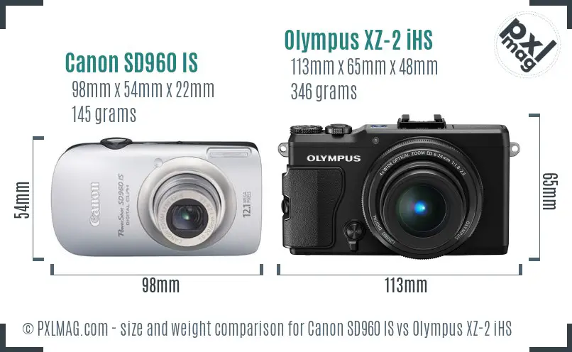 Canon SD960 IS vs Olympus XZ-2 iHS size comparison