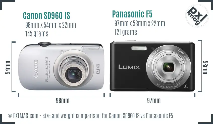 Canon SD960 IS vs Panasonic F5 size comparison Canon SD960 IS vs Panasonic F5 size comparison