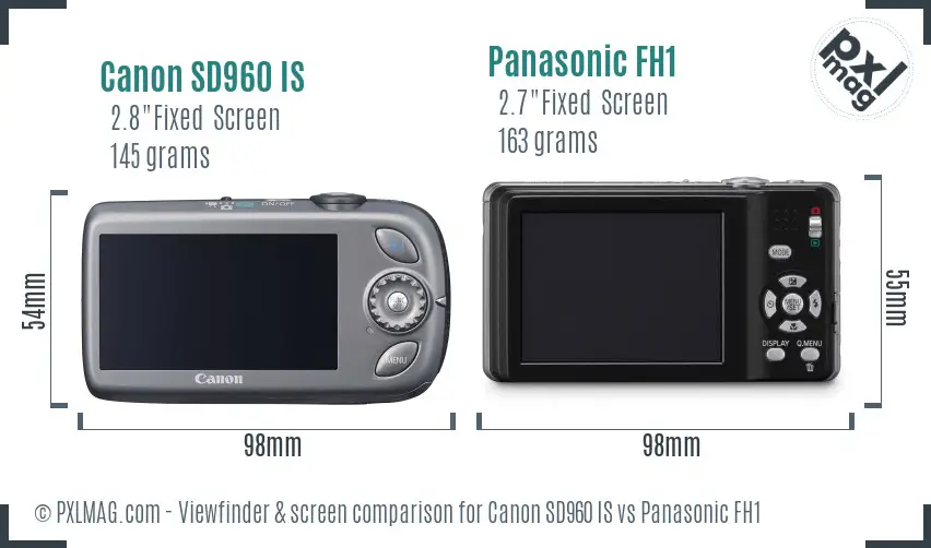 Canon SD960 IS vs Panasonic FH1 Screen and Viewfinder comparison Canon SD960 IS vs Panasonic FH1 Screen and Viewfinder comparison