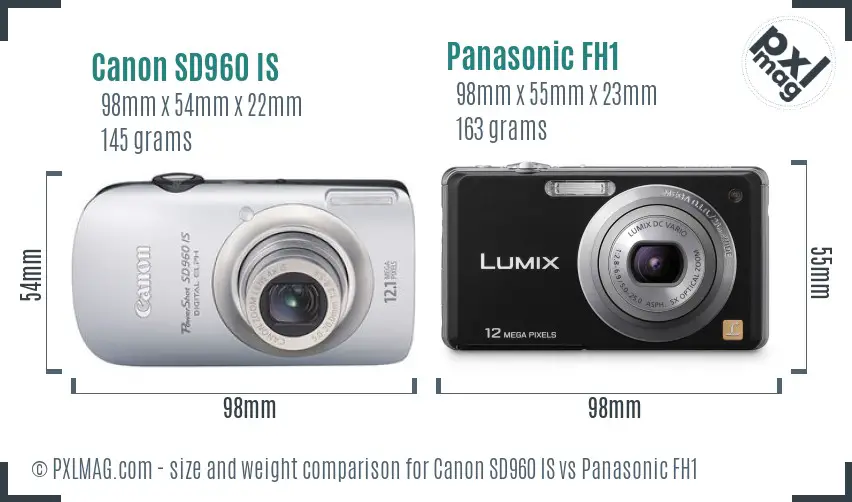 Canon SD960 IS vs Panasonic FH1 size comparison Canon SD960 IS vs Panasonic FH1 size comparison