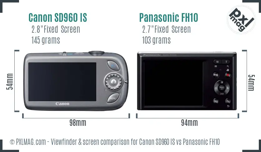 Canon SD960 IS vs Panasonic FH10 Screen and Viewfinder comparison Canon SD960 IS vs Panasonic FH10 Screen and Viewfinder comparison