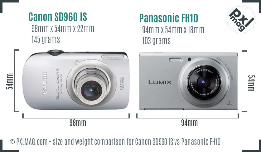 Canon SD960 IS vs Panasonic FH10 size comparison Canon SD960 IS vs Panasonic FH10 size comparison