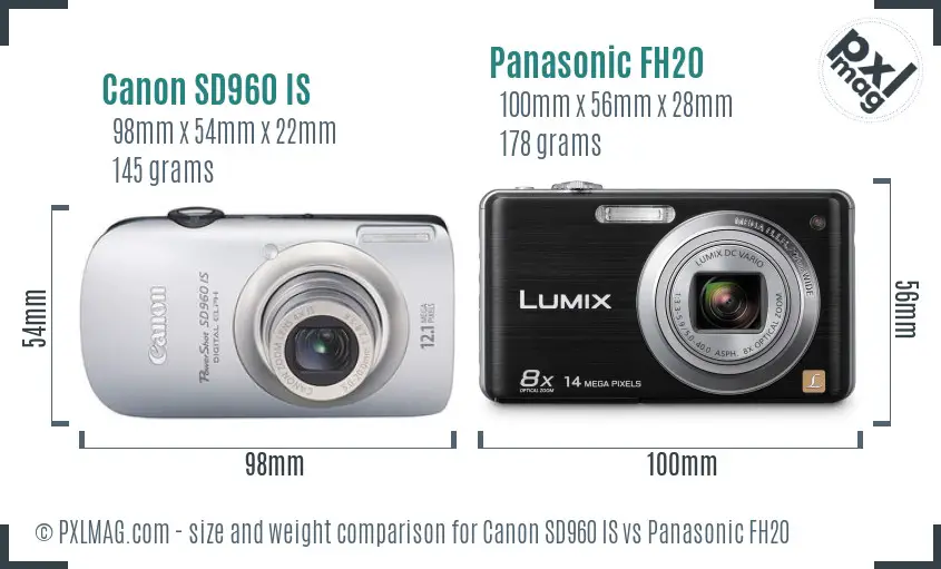 Canon SD960 IS vs Panasonic FH20 size comparison Canon SD960 IS vs Panasonic FH20 size comparison