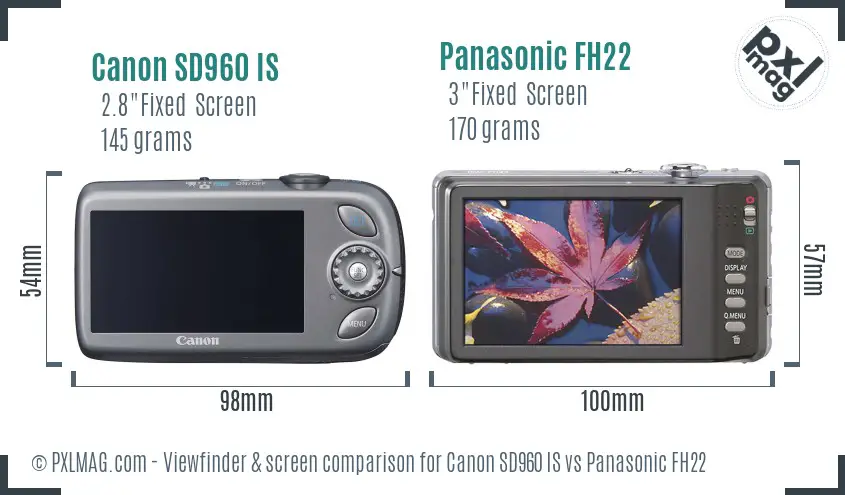 Canon SD960 IS vs Panasonic FH22 Screen and Viewfinder comparison