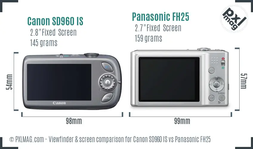 Canon SD960 IS vs Panasonic FH25 Screen and Viewfinder comparison