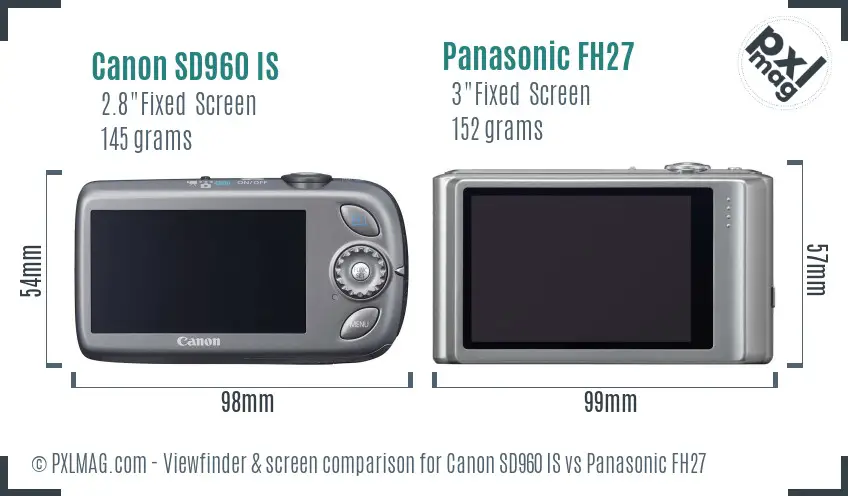 Canon SD960 IS vs Panasonic FH27 Screen and Viewfinder comparison