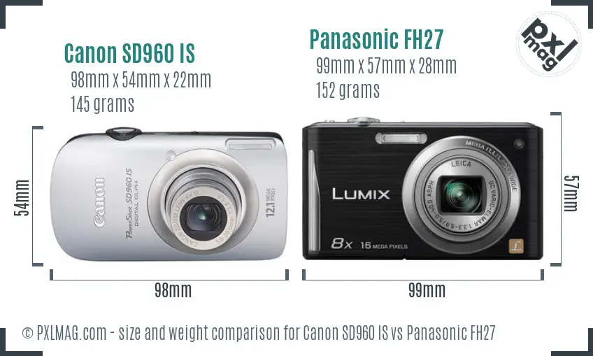 Canon SD960 IS vs Panasonic FH27 size comparison