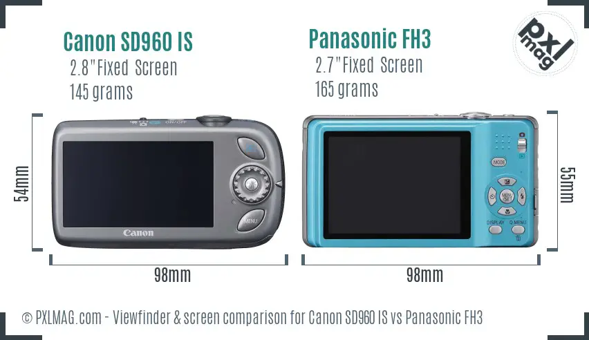 Canon SD960 IS vs Panasonic FH3 Screen and Viewfinder comparison