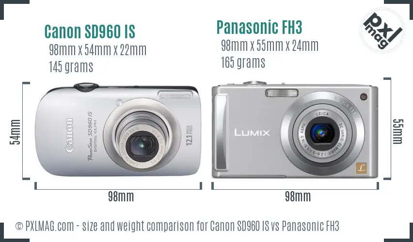 Canon SD960 IS vs Panasonic FH3 size comparison