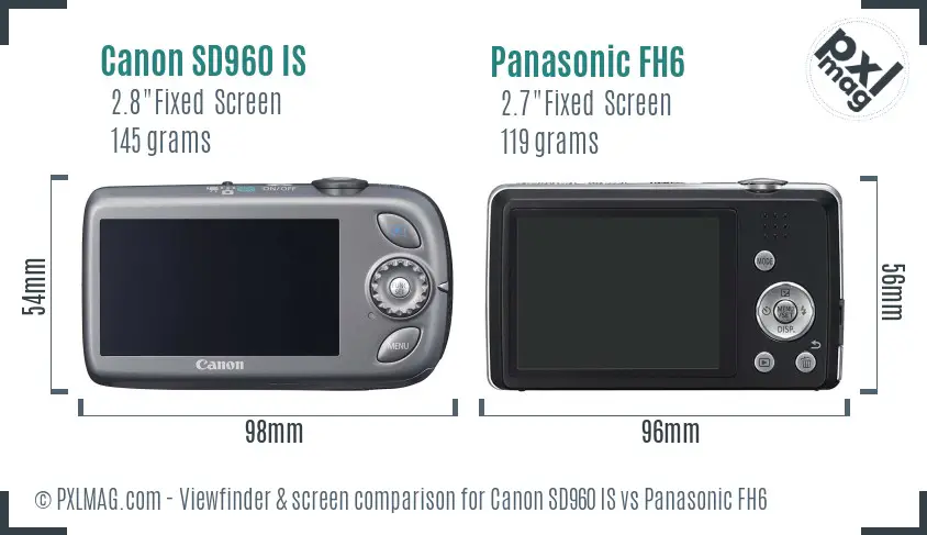 Canon SD960 IS vs Panasonic FH6 Screen and Viewfinder comparison