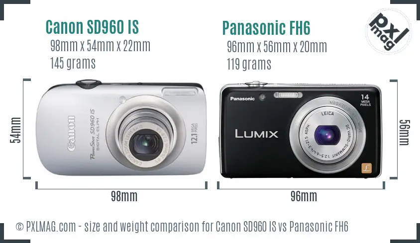Canon SD960 IS vs Panasonic FH6 size comparison