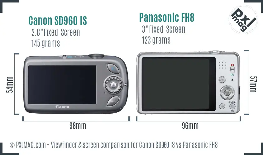 Canon SD960 IS vs Panasonic FH8 Screen and Viewfinder comparison