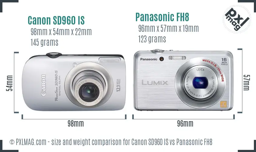 Canon SD960 IS vs Panasonic FH8 size comparison