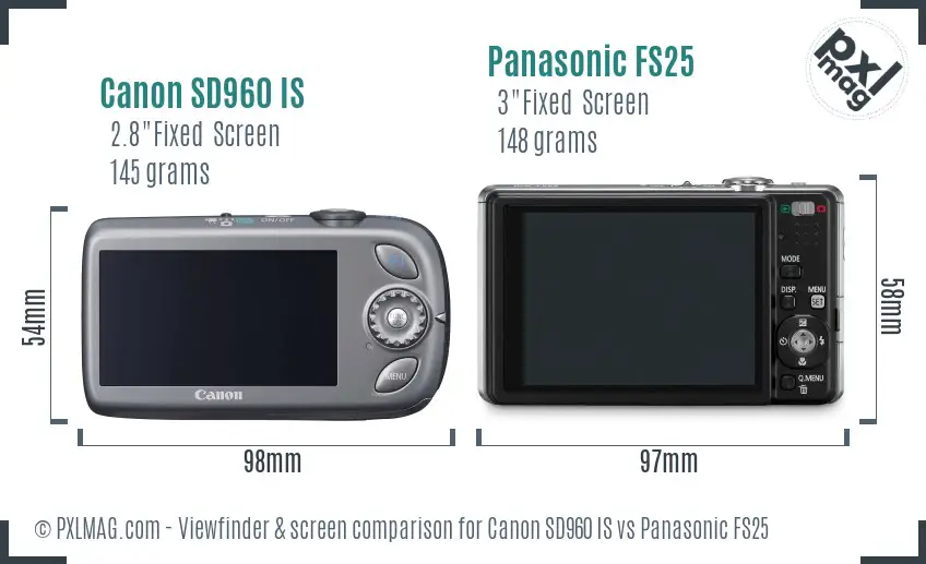 Canon SD960 IS vs Panasonic FS25 Screen and Viewfinder comparison Canon SD960 IS vs Panasonic FS25 Screen and Viewfinder comparison