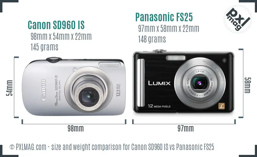 Canon SD960 IS vs Panasonic FS25 size comparison Canon SD960 IS vs Panasonic FS25 size comparison