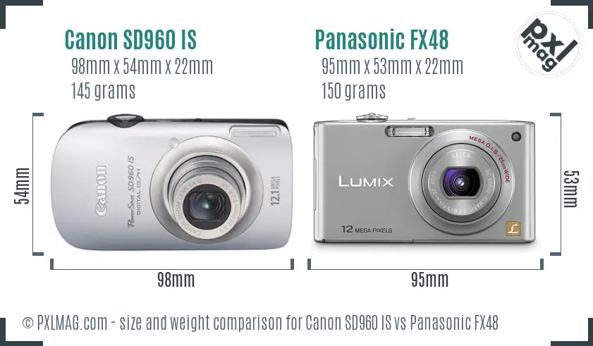 Canon SD960 IS vs Panasonic FX48 size comparison Canon SD960 IS vs Panasonic FX48 size comparison