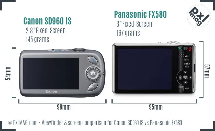 Canon SD960 IS vs Panasonic FX580 Screen and Viewfinder comparison