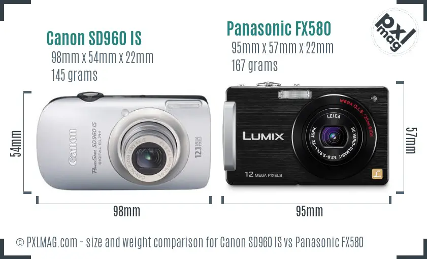 Canon SD960 IS vs Panasonic FX580 size comparison