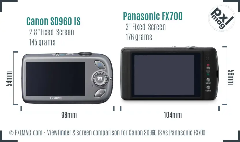 Canon SD960 IS vs Panasonic FX700 Screen and Viewfinder comparison