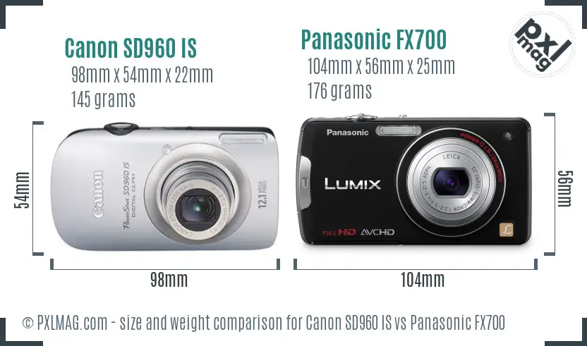 Canon SD960 IS vs Panasonic FX700 size comparison