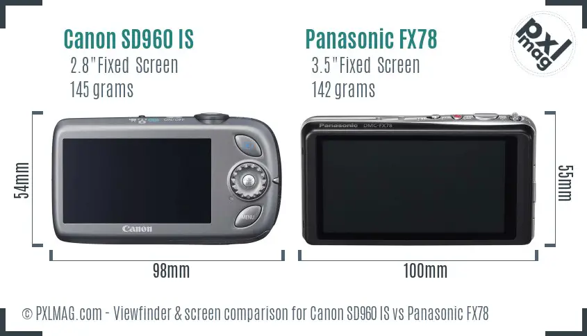 Canon SD960 IS vs Panasonic FX78 Screen and Viewfinder comparison