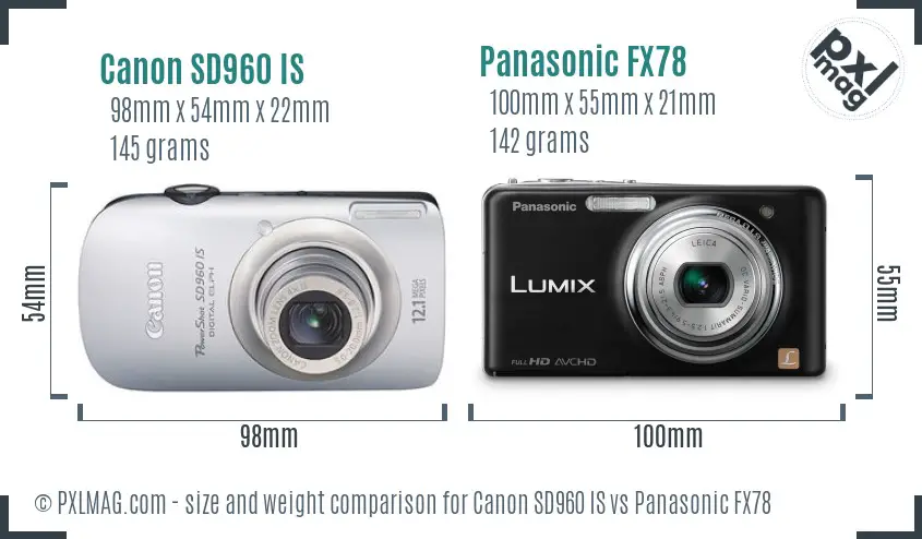 Canon SD960 IS vs Panasonic FX78 size comparison