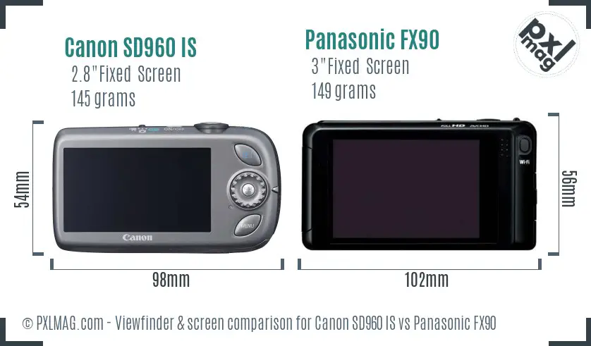 Canon SD960 IS vs Panasonic FX90 Screen and Viewfinder comparison