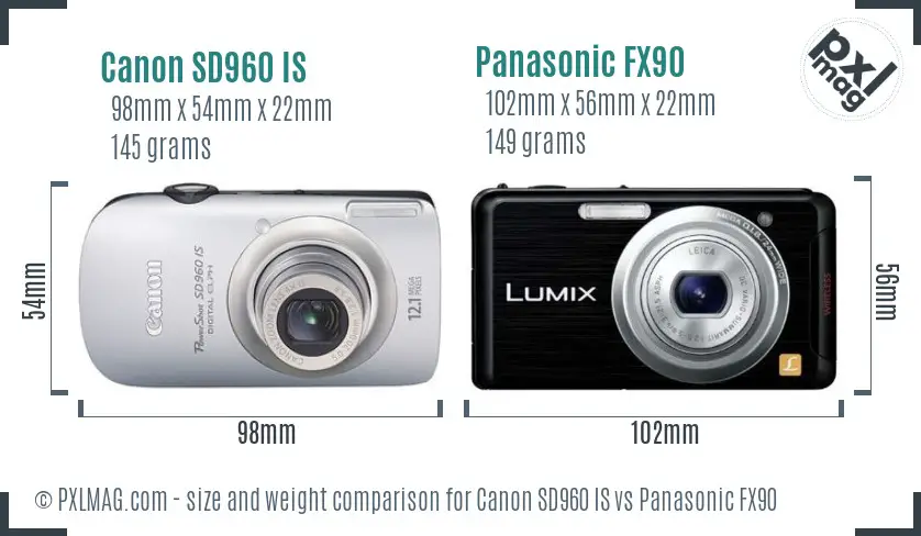 Canon SD960 IS vs Panasonic FX90 size comparison
