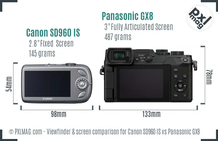 Canon SD960 IS vs Panasonic GX8 Screen and Viewfinder comparison