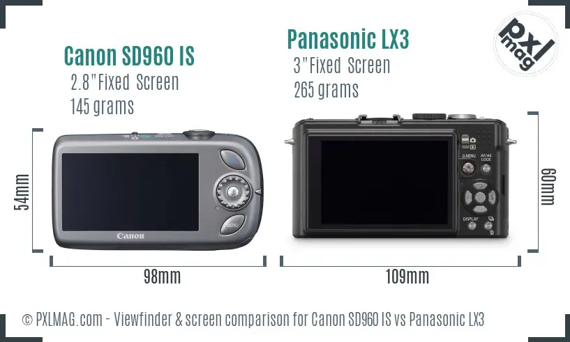 Canon SD960 IS vs Panasonic LX3 Screen and Viewfinder comparison