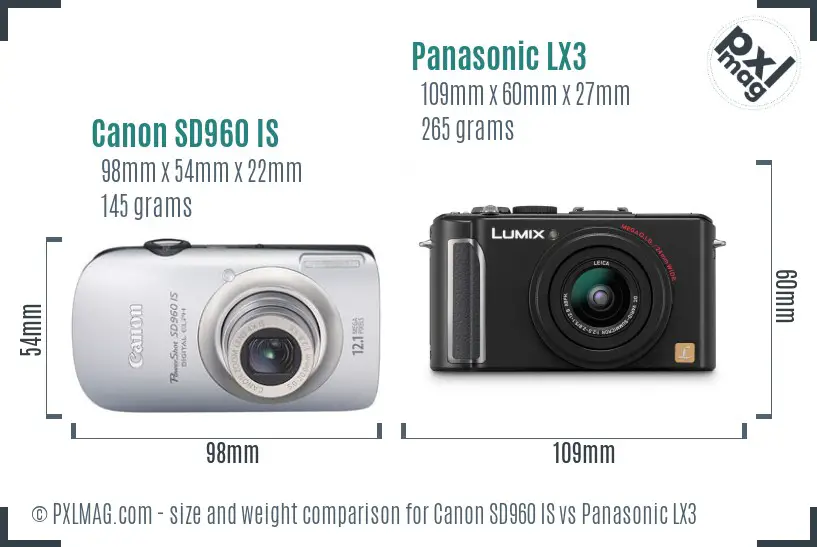 Canon SD960 IS vs Panasonic LX3 size comparison
