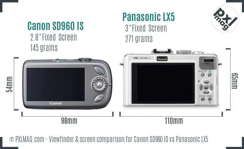 Canon SD960 IS vs Panasonic LX5 Screen and Viewfinder comparison