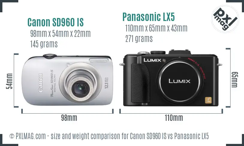 Canon SD960 IS vs Panasonic LX5 size comparison