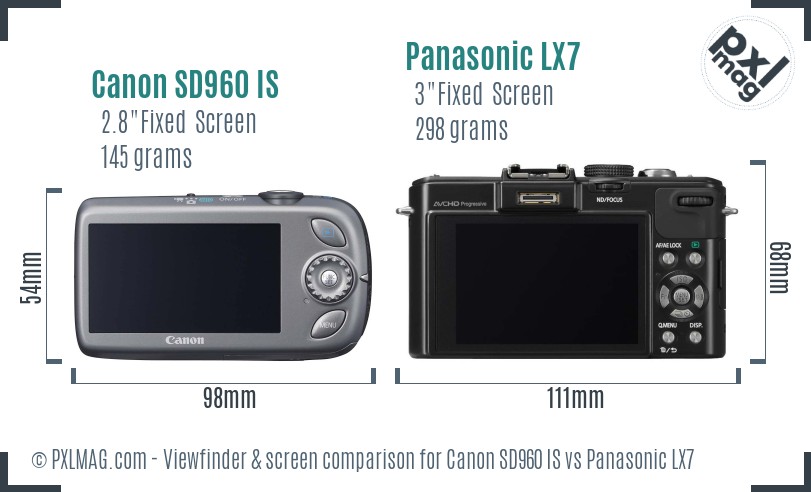 Canon SD960 IS vs Panasonic LX7 Screen and Viewfinder comparison
