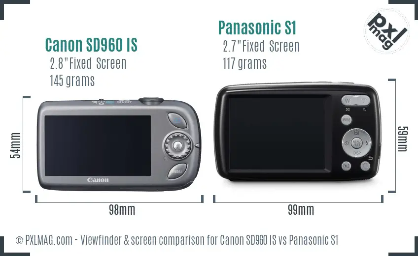 Canon SD960 IS vs Panasonic S1 Screen and Viewfinder comparison
