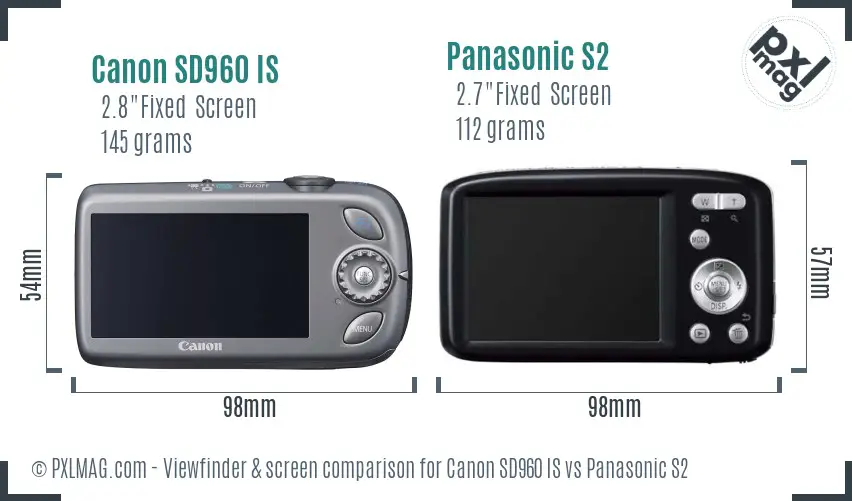 Canon SD960 IS vs Panasonic S2 Screen and Viewfinder comparison