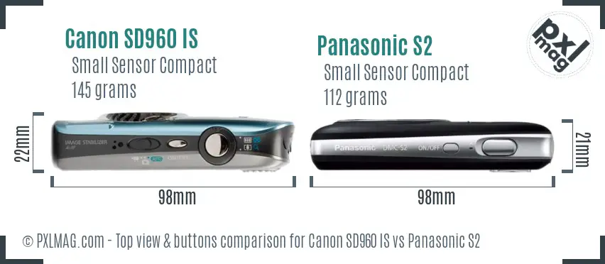 Canon SD960 IS vs Panasonic S2 top view buttons comparison