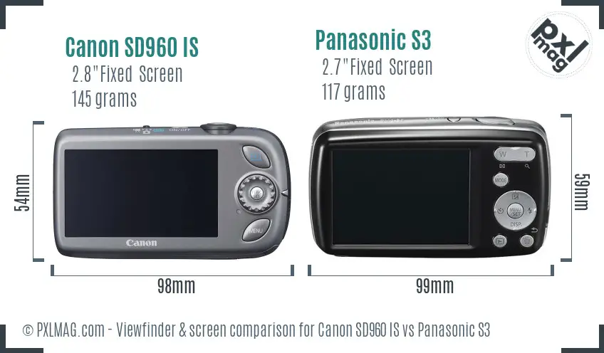 Canon SD960 IS vs Panasonic S3 Screen and Viewfinder comparison