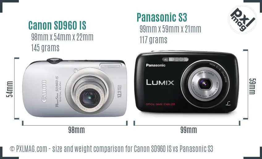 Canon SD960 IS vs Panasonic S3 size comparison