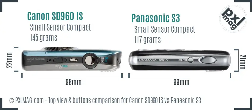 Canon SD960 IS vs Panasonic S3 top view buttons comparison