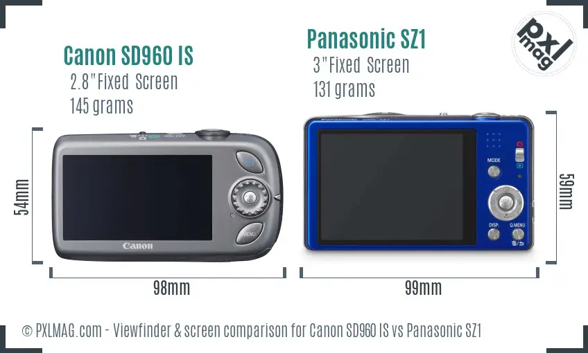 Canon SD960 IS vs Panasonic SZ1 Screen and Viewfinder comparison
