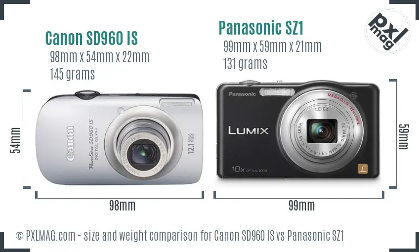 Canon SD960 IS vs Panasonic SZ1 size comparison