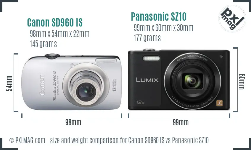 Canon SD960 IS vs Panasonic SZ10 size comparison
