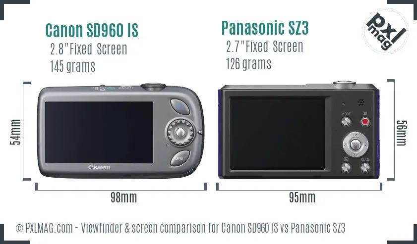 Canon SD960 IS vs Panasonic SZ3 Screen and Viewfinder comparison Canon SD960 IS vs Panasonic SZ3 Screen and Viewfinder comparison