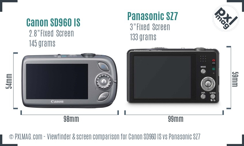 Canon SD960 IS vs Panasonic SZ7 Screen and Viewfinder comparison